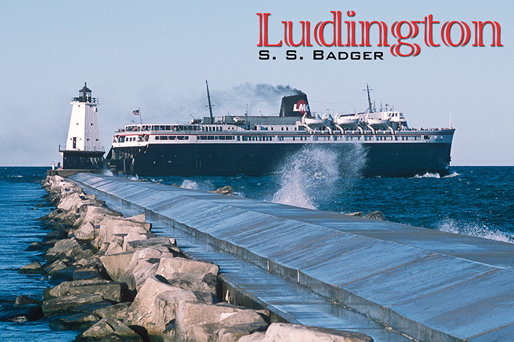 Post Card - Ludington Lighthouse/SS Badger (Pack of 50) - 14755