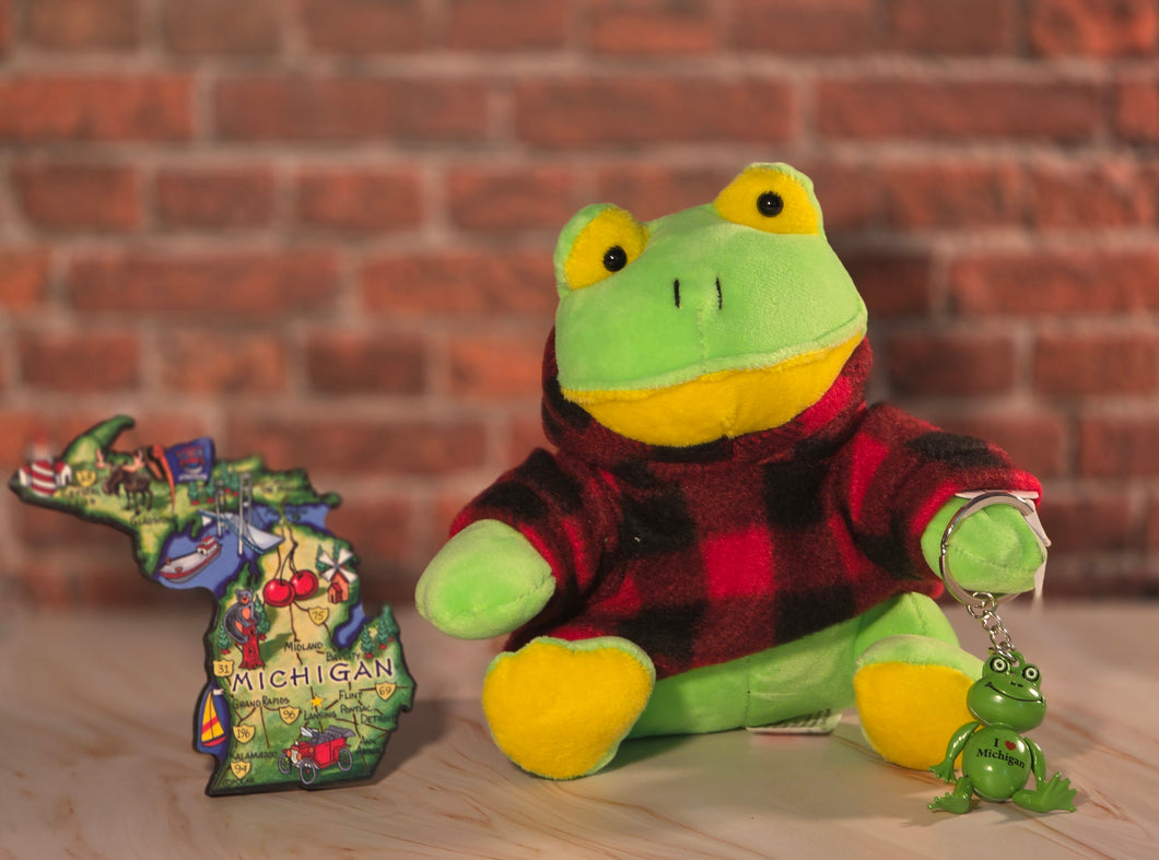 EXCLUSIVE Christmas Michigan Frog Plush with Hoodie, 1 Frog Key Chain, 1 Michigan Magnet - 2025PLU5