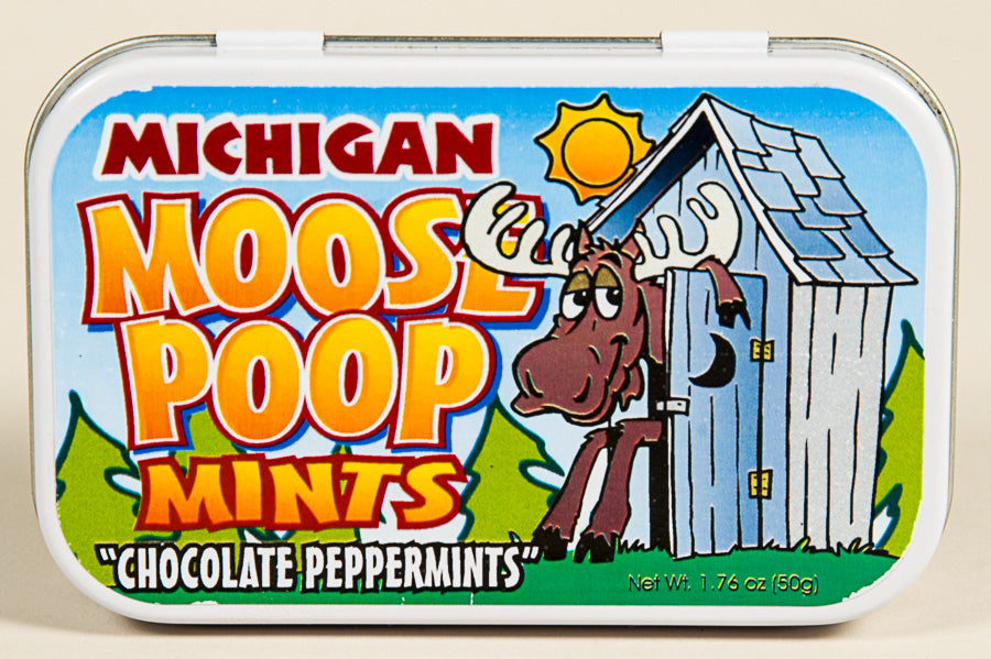 Michigan Moose Poop - Chocolate Flavored Mints - One Case of 18 Mint Tins - 57017