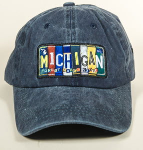 Michigan Hat - Vintage License Plate - Blue Denim - 1071983000