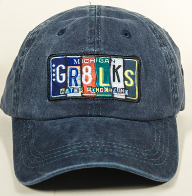 GR8 LKS Michigan Hat - Vintage License Plate - Blue Denim - 1071983009