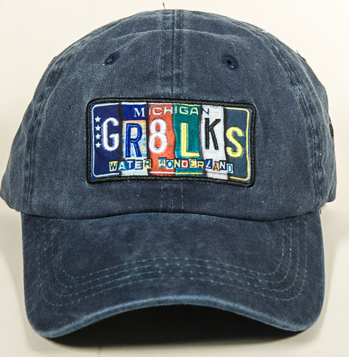 GR8 LKS Michigan Hat - Vintage License Plate - Blue Denim - 83009
