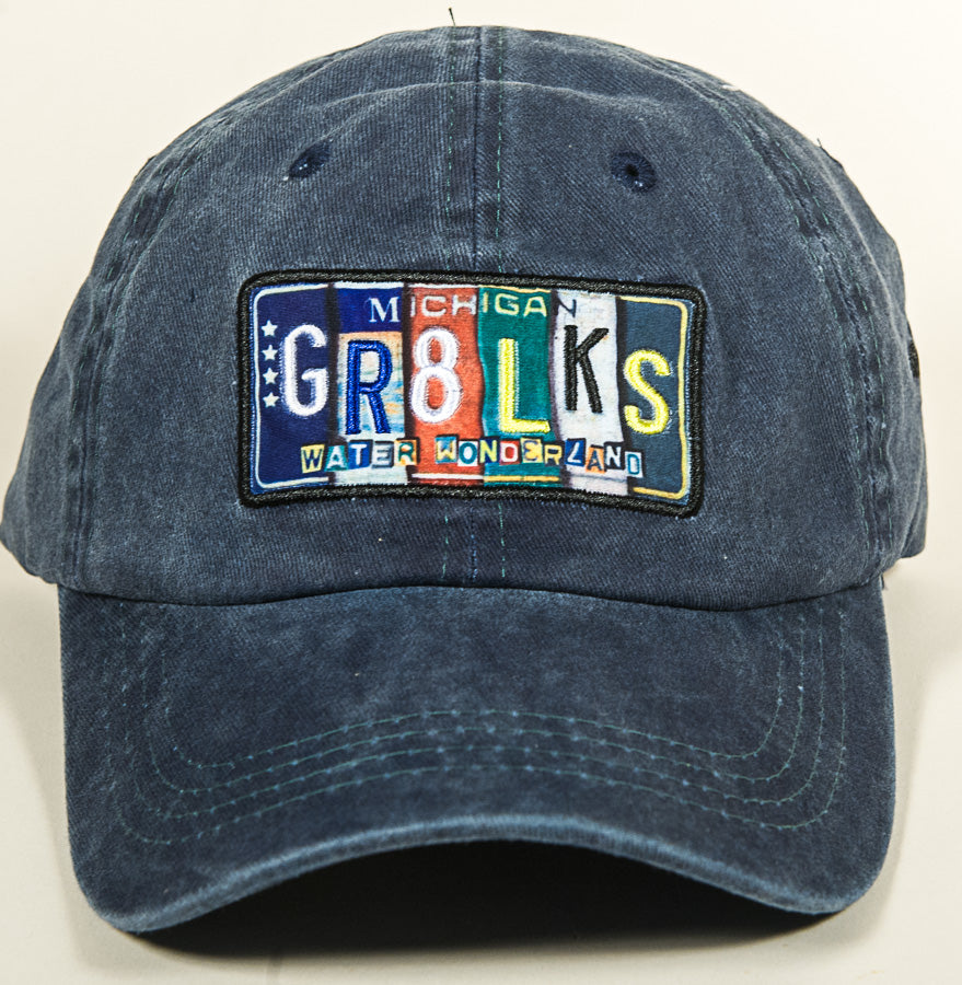 GR8 LKS Michigan Hat - Vintage License Plate - Blue Denim - 83009